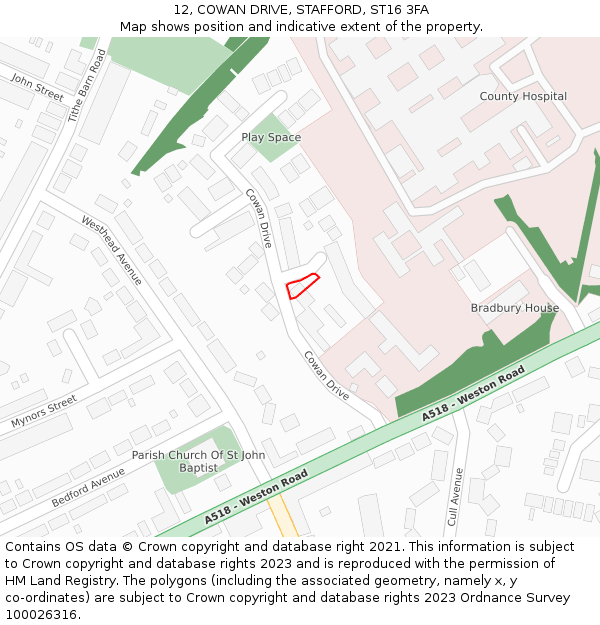 12, COWAN DRIVE, STAFFORD, ST16 3FA: Location map and indicative extent of plot