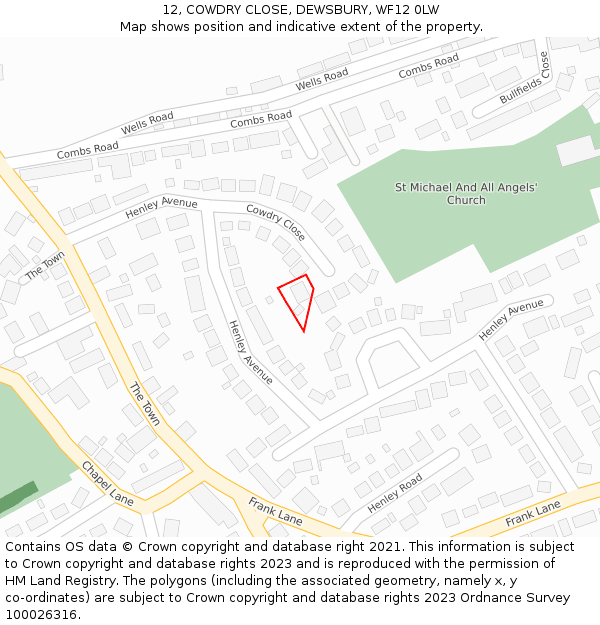12, COWDRY CLOSE, DEWSBURY, WF12 0LW: Location map and indicative extent of plot