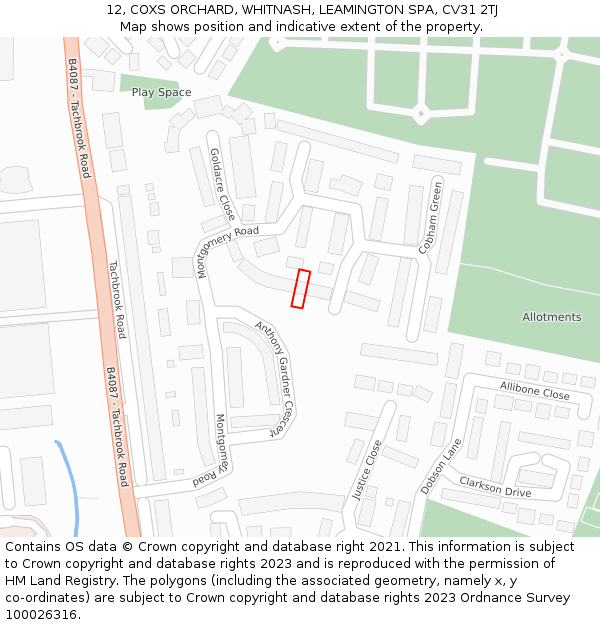 12, COXS ORCHARD, WHITNASH, LEAMINGTON SPA, CV31 2TJ: Location map and indicative extent of plot