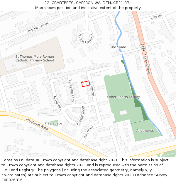 12, CRABTREES, SAFFRON WALDEN, CB11 3BH: Location map and indicative extent of plot