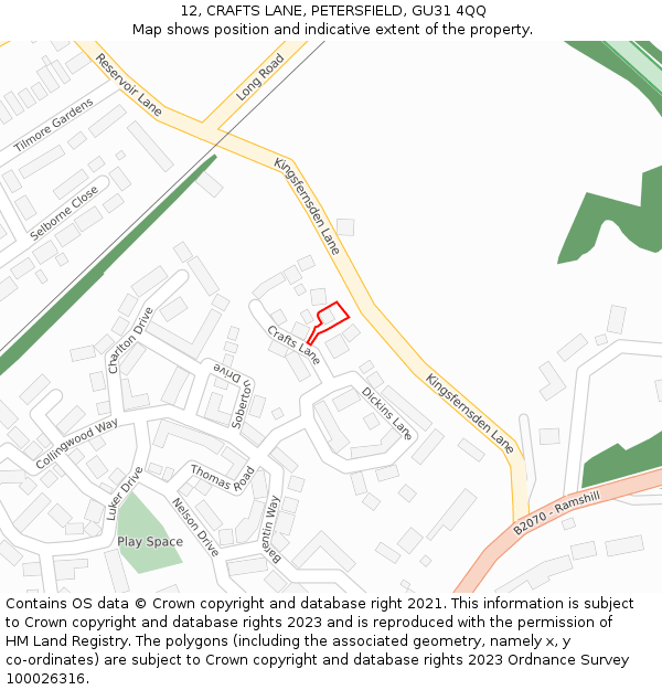 12, CRAFTS LANE, PETERSFIELD, GU31 4QQ: Location map and indicative extent of plot