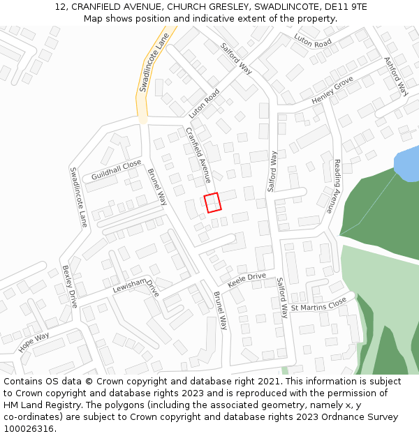 12, CRANFIELD AVENUE, CHURCH GRESLEY, SWADLINCOTE, DE11 9TE: Location map and indicative extent of plot