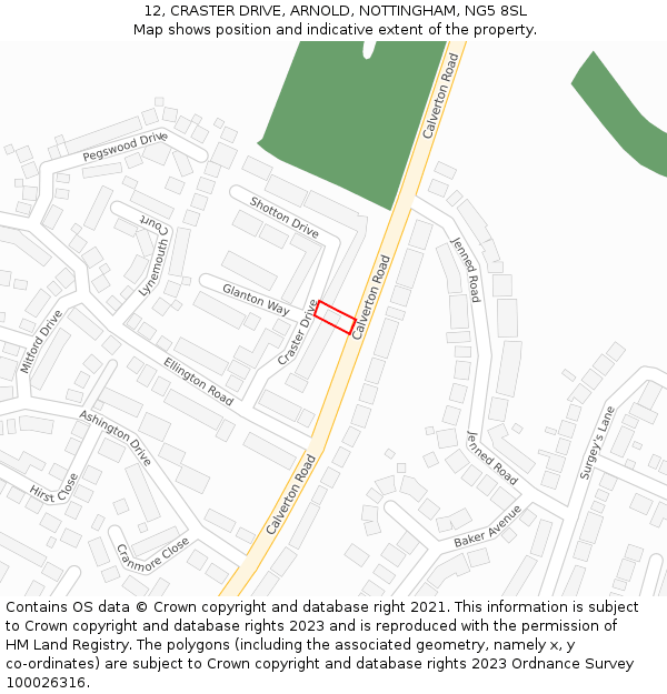 12, CRASTER DRIVE, ARNOLD, NOTTINGHAM, NG5 8SL: Location map and indicative extent of plot