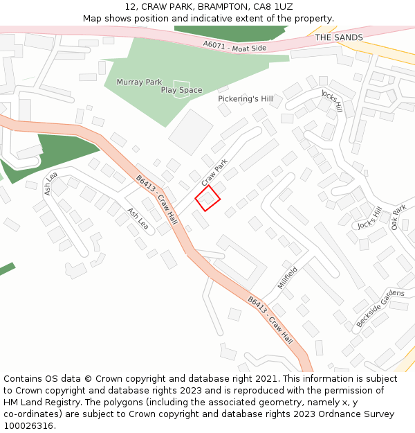 12, CRAW PARK, BRAMPTON, CA8 1UZ: Location map and indicative extent of plot