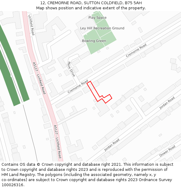 12, CREMORNE ROAD, SUTTON COLDFIELD, B75 5AH: Location map and indicative extent of plot