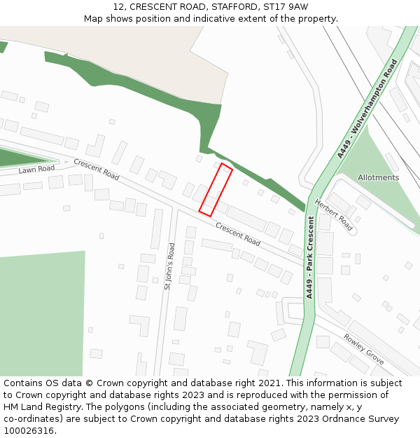 12, CRESCENT ROAD, STAFFORD, ST17 9AW: Location map and indicative extent of plot