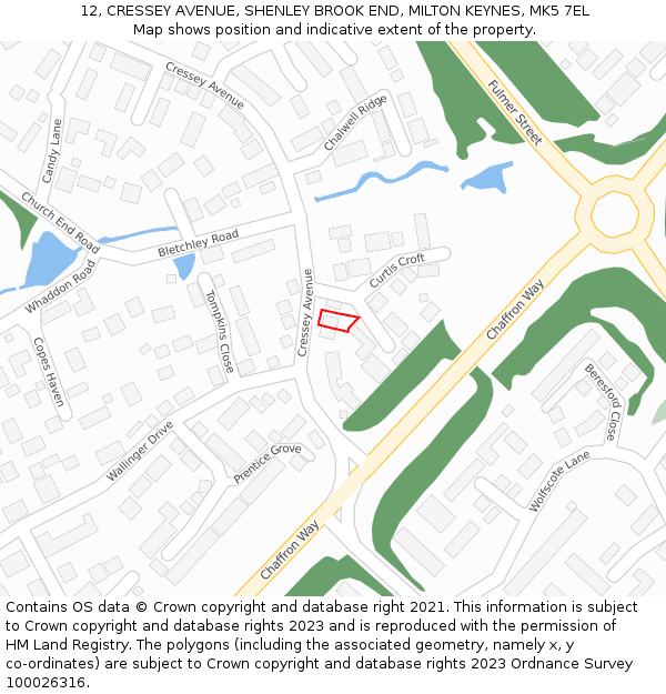 12, CRESSEY AVENUE, SHENLEY BROOK END, MILTON KEYNES, MK5 7EL: Location map and indicative extent of plot