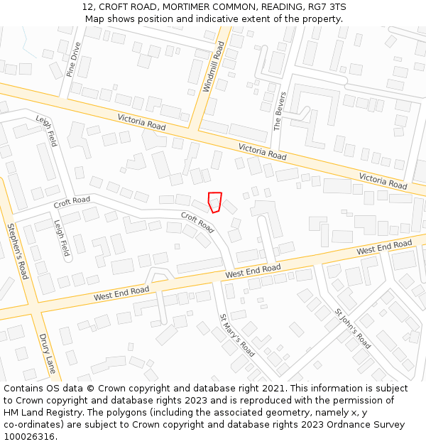 12, CROFT ROAD, MORTIMER COMMON, READING, RG7 3TS: Location map and indicative extent of plot
