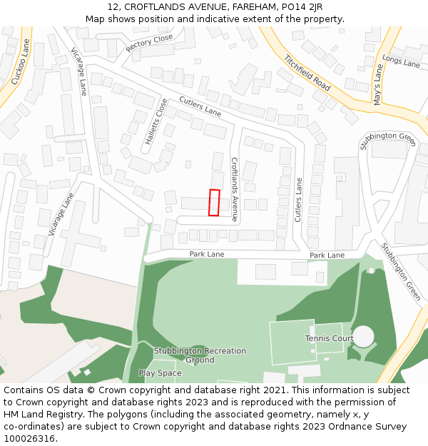12, CROFTLANDS AVENUE, FAREHAM, PO14 2JR: Location map and indicative extent of plot