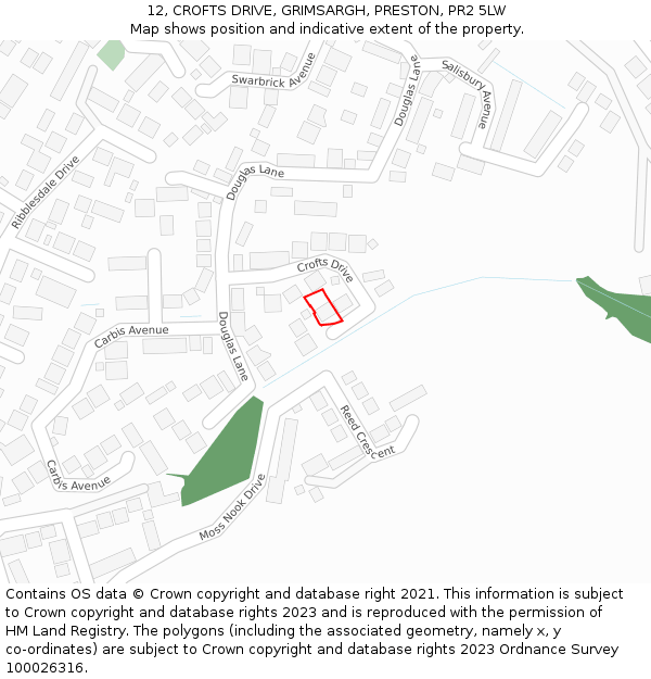 12, CROFTS DRIVE, GRIMSARGH, PRESTON, PR2 5LW: Location map and indicative extent of plot