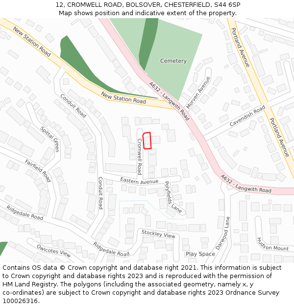 12, CROMWELL ROAD, BOLSOVER, CHESTERFIELD, S44 6SP: Location map and indicative extent of plot