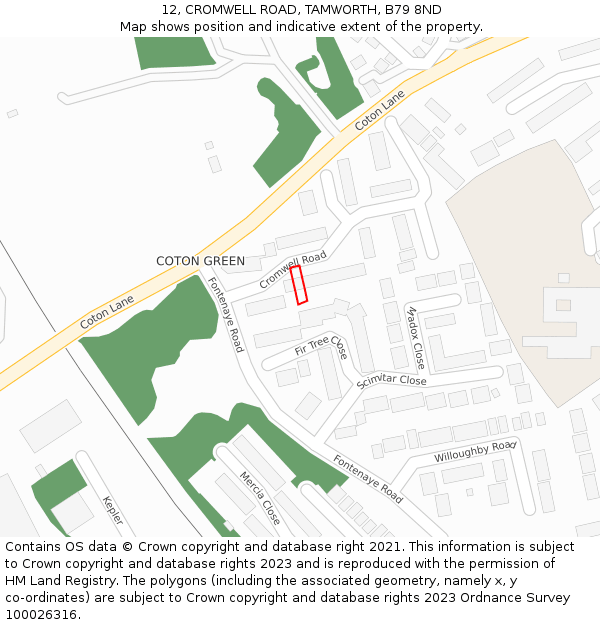 12, CROMWELL ROAD, TAMWORTH, B79 8ND: Location map and indicative extent of plot