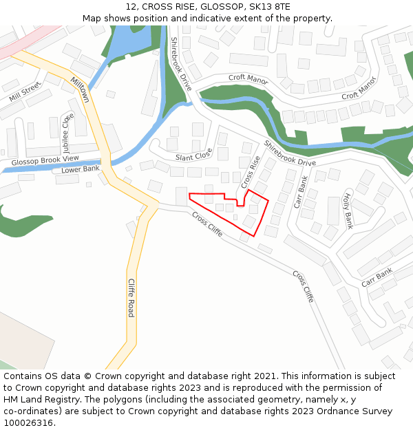 12, CROSS RISE, GLOSSOP, SK13 8TE: Location map and indicative extent of plot