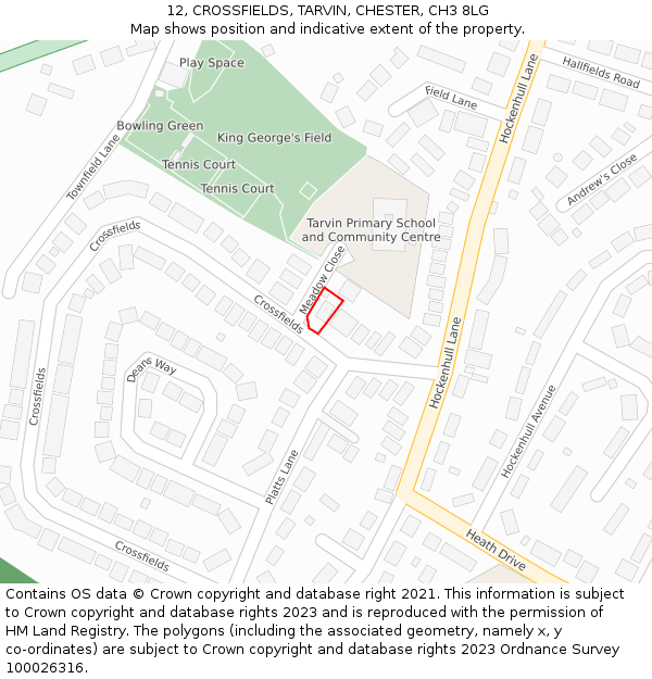 12, CROSSFIELDS, TARVIN, CHESTER, CH3 8LG: Location map and indicative extent of plot