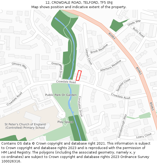 12, CROWDALE ROAD, TELFORD, TF5 0NJ: Location map and indicative extent of plot