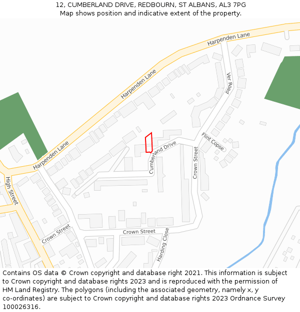 12, CUMBERLAND DRIVE, REDBOURN, ST ALBANS, AL3 7PG: Location map and indicative extent of plot