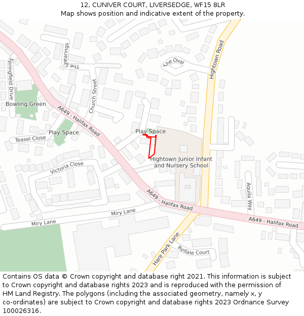 12, CUNIVER COURT, LIVERSEDGE, WF15 8LR: Location map and indicative extent of plot