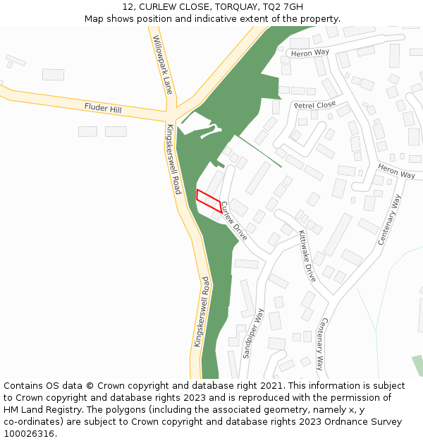 12, CURLEW CLOSE, TORQUAY, TQ2 7GH: Location map and indicative extent of plot