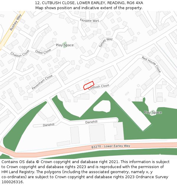 12, CUTBUSH CLOSE, LOWER EARLEY, READING, RG6 4XA: Location map and indicative extent of plot