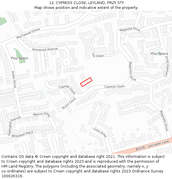 12, CYPRESS CLOSE, LEYLAND, PR25 5TY: Location map and indicative extent of plot