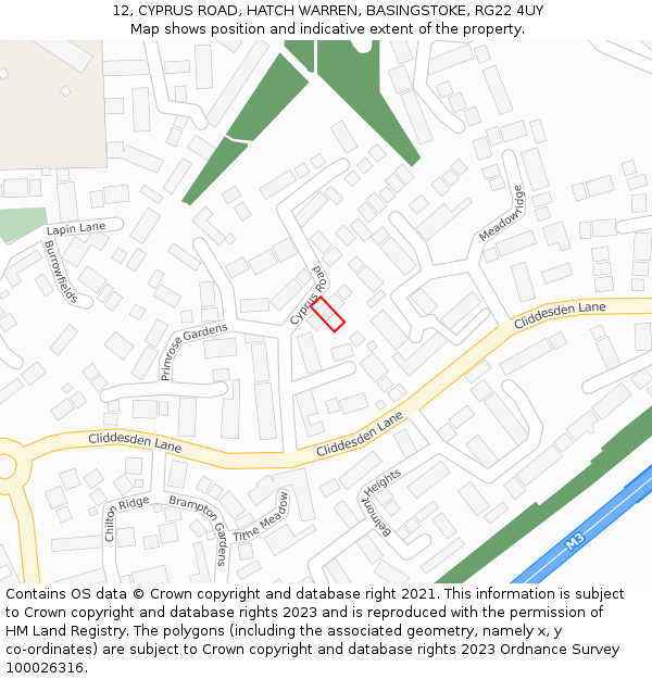 12, CYPRUS ROAD, HATCH WARREN, BASINGSTOKE, RG22 4UY: Location map and indicative extent of plot