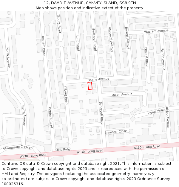 12, DAARLE AVENUE, CANVEY ISLAND, SS8 9EN: Location map and indicative extent of plot