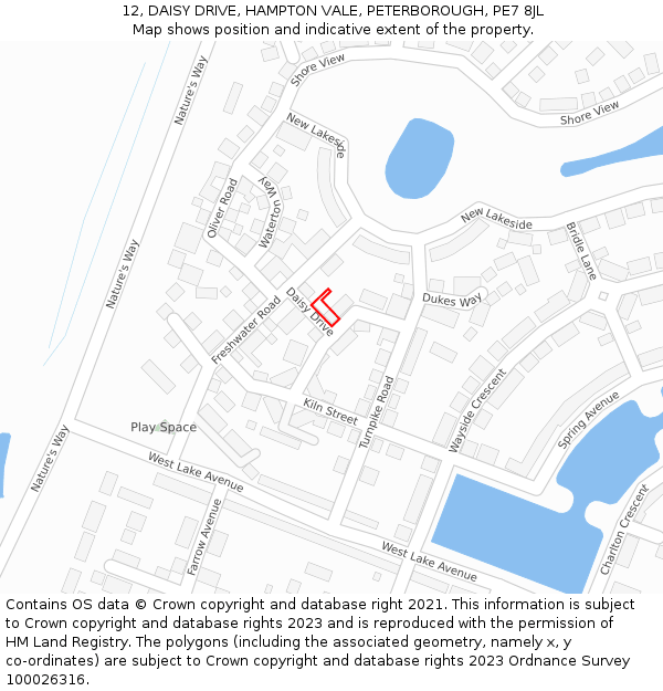 12, DAISY DRIVE, HAMPTON VALE, PETERBOROUGH, PE7 8JL: Location map and indicative extent of plot