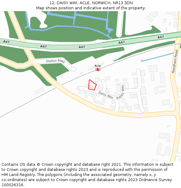 12, DAISY WAY, ACLE, NORWICH, NR13 3DN: Location map and indicative extent of plot
