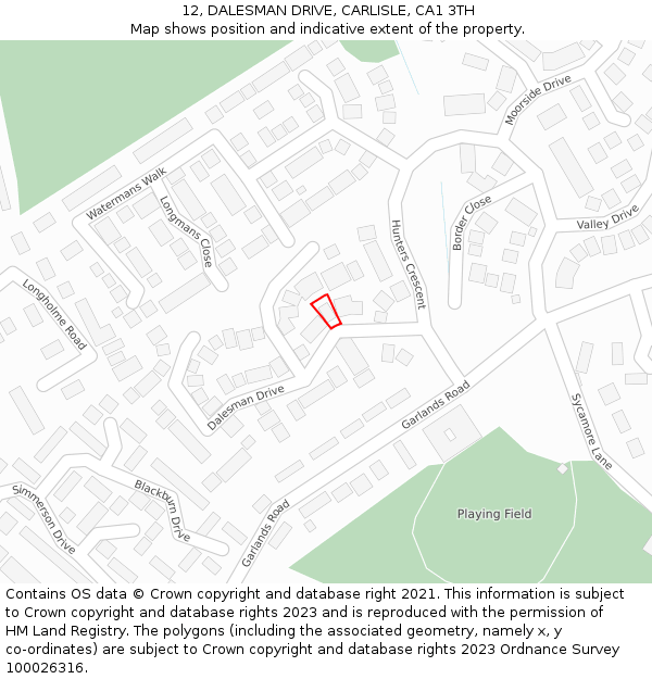 12, DALESMAN DRIVE, CARLISLE, CA1 3TH: Location map and indicative extent of plot