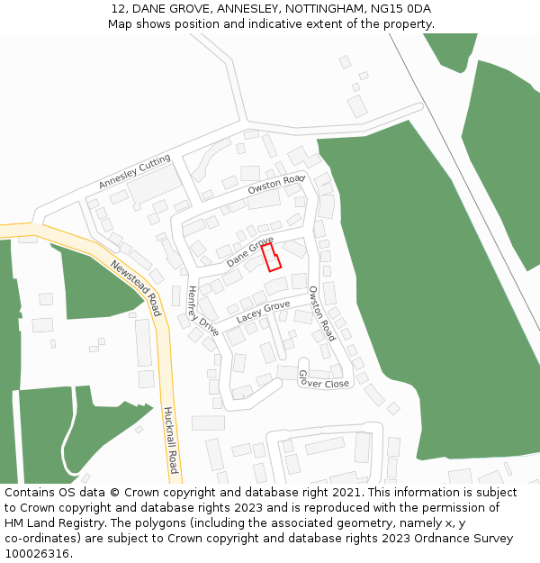 12, DANE GROVE, ANNESLEY, NOTTINGHAM, NG15 0DA: Location map and indicative extent of plot