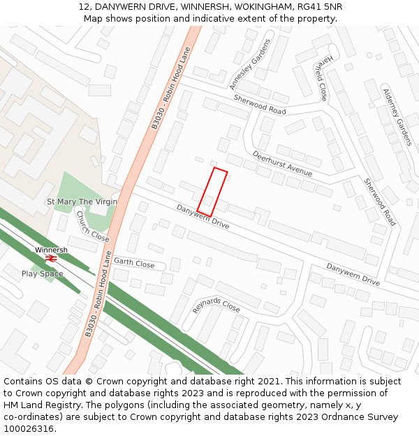 12, DANYWERN DRIVE, WINNERSH, WOKINGHAM, RG41 5NR: Location map and indicative extent of plot