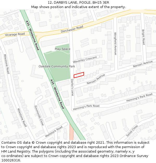 12, DARBYS LANE, POOLE, BH15 3ER: Location map and indicative extent of plot
