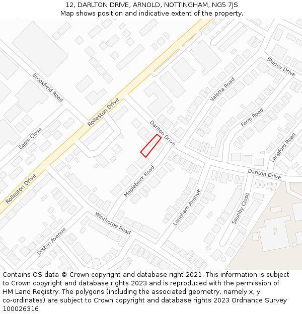 12, DARLTON DRIVE, ARNOLD, NOTTINGHAM, NG5 7JS: Location map and indicative extent of plot