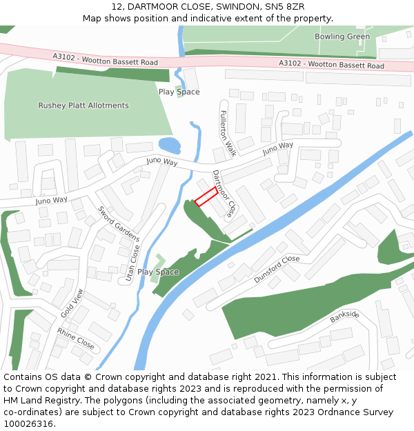 12, DARTMOOR CLOSE, SWINDON, SN5 8ZR: Location map and indicative extent of plot