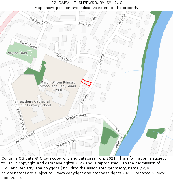 12, DARVILLE, SHREWSBURY, SY1 2UG: Location map and indicative extent of plot