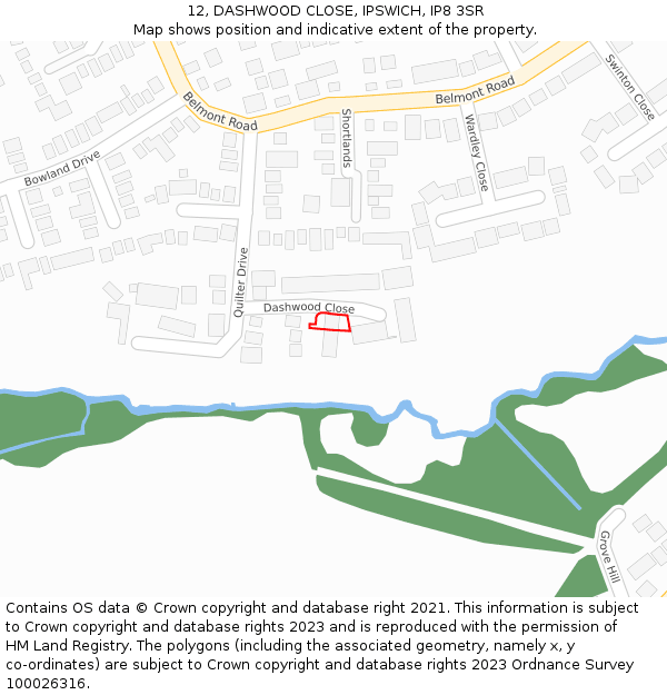12, DASHWOOD CLOSE, IPSWICH, IP8 3SR: Location map and indicative extent of plot
