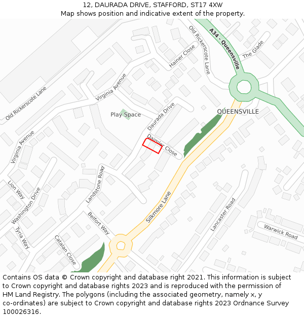 12, DAURADA DRIVE, STAFFORD, ST17 4XW: Location map and indicative extent of plot