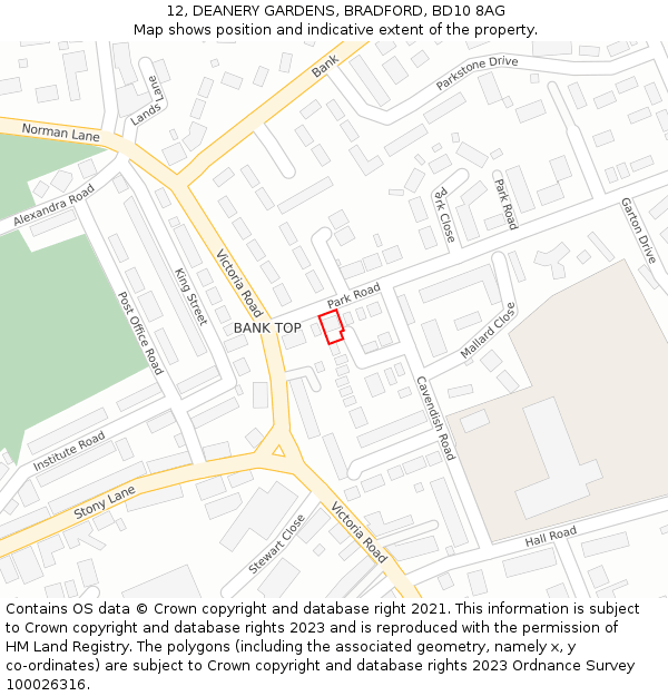 12, DEANERY GARDENS, BRADFORD, BD10 8AG: Location map and indicative extent of plot