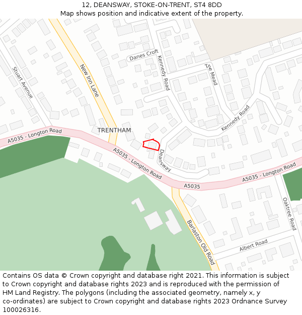 12, DEANSWAY, STOKE-ON-TRENT, ST4 8DD: Location map and indicative extent of plot