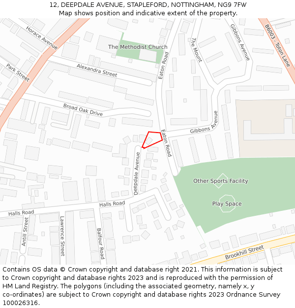 12, DEEPDALE AVENUE, STAPLEFORD, NOTTINGHAM, NG9 7FW: Location map and indicative extent of plot