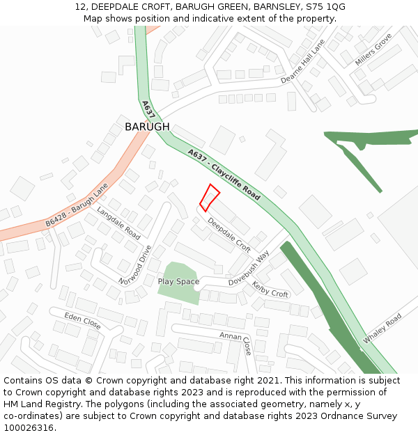 12, DEEPDALE CROFT, BARUGH GREEN, BARNSLEY, S75 1QG: Location map and indicative extent of plot