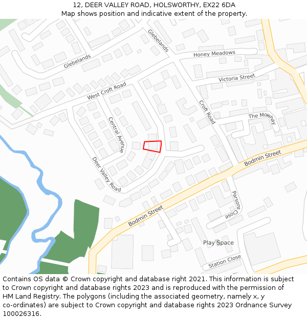12, DEER VALLEY ROAD, HOLSWORTHY, EX22 6DA: Location map and indicative extent of plot