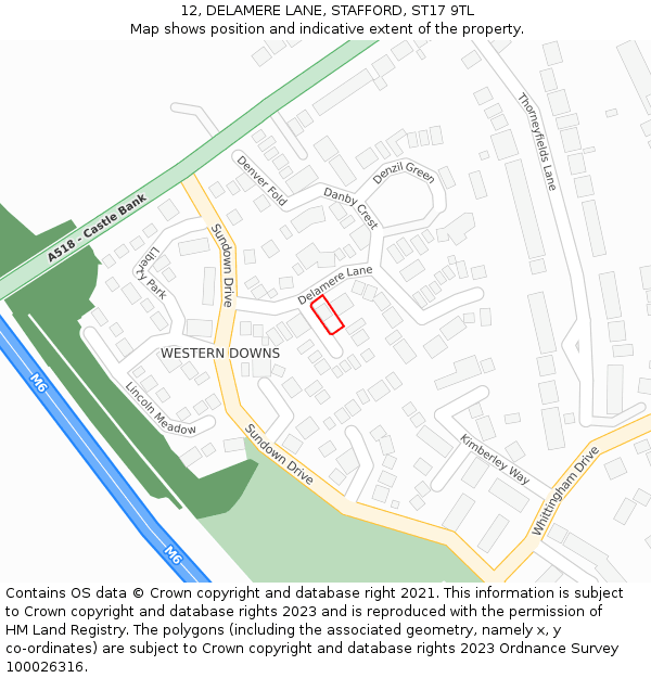 12, DELAMERE LANE, STAFFORD, ST17 9TL: Location map and indicative extent of plot
