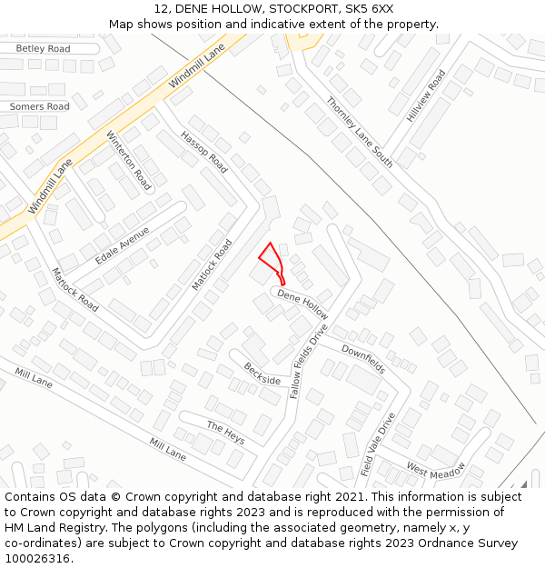 12, DENE HOLLOW, STOCKPORT, SK5 6XX: Location map and indicative extent of plot