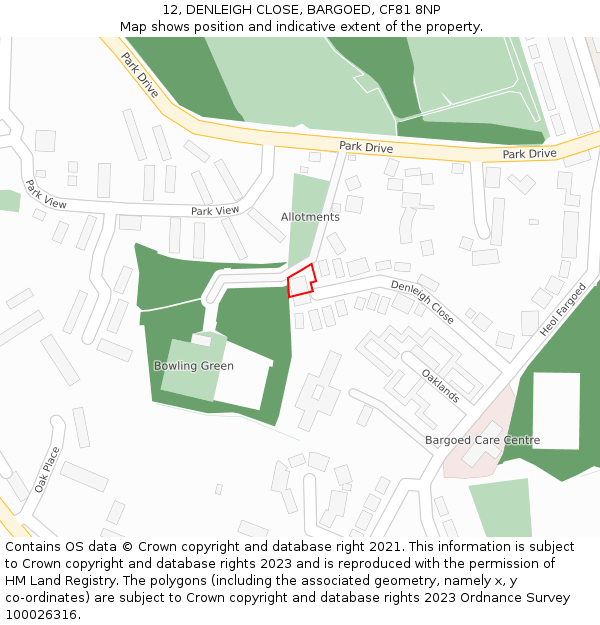 12, DENLEIGH CLOSE, BARGOED, CF81 8NP: Location map and indicative extent of plot