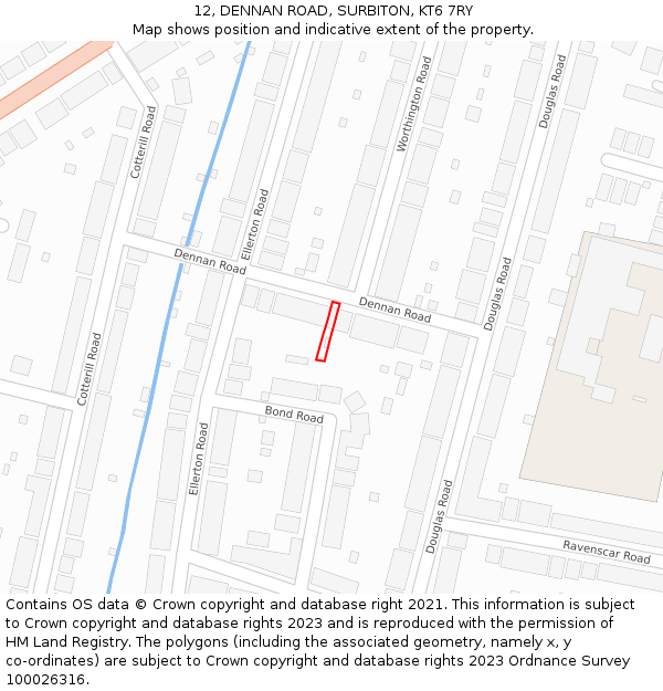 12, DENNAN ROAD, SURBITON, KT6 7RY: Location map and indicative extent of plot