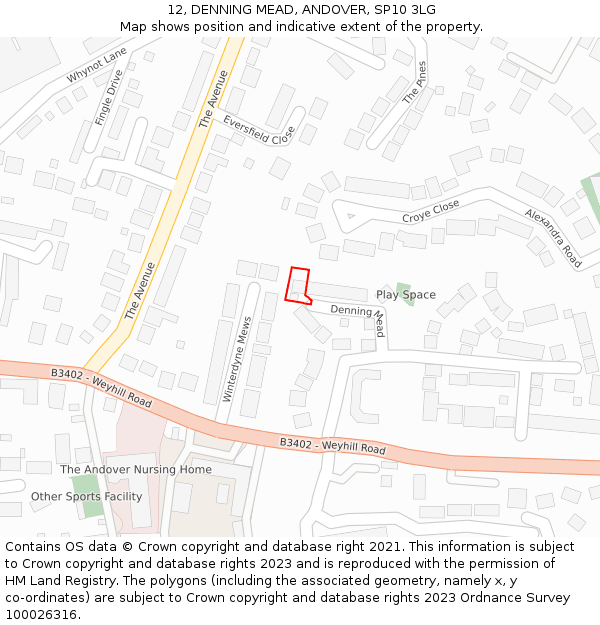 12, DENNING MEAD, ANDOVER, SP10 3LG: Location map and indicative extent of plot