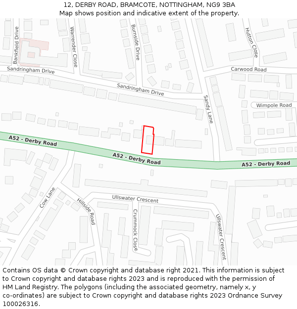 12, DERBY ROAD, BRAMCOTE, NOTTINGHAM, NG9 3BA: Location map and indicative extent of plot