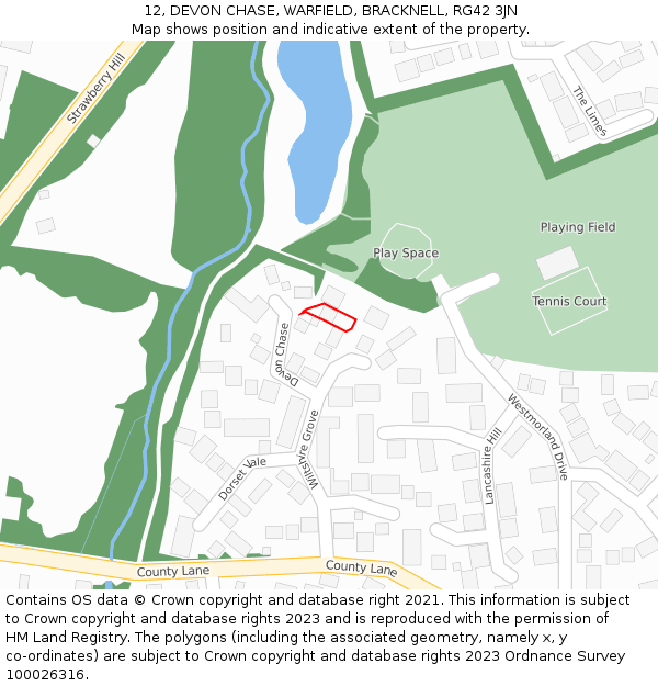 12, DEVON CHASE, WARFIELD, BRACKNELL, RG42 3JN: Location map and indicative extent of plot