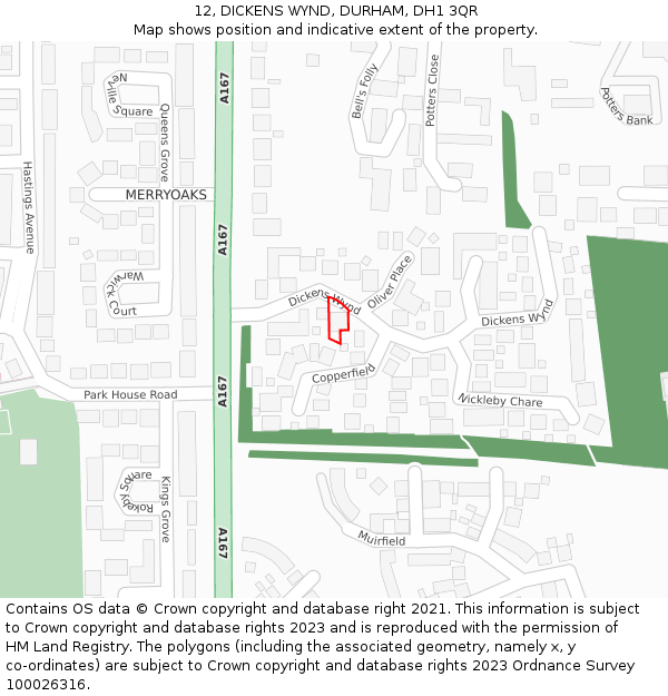 12, DICKENS WYND, DURHAM, DH1 3QR: Location map and indicative extent of plot